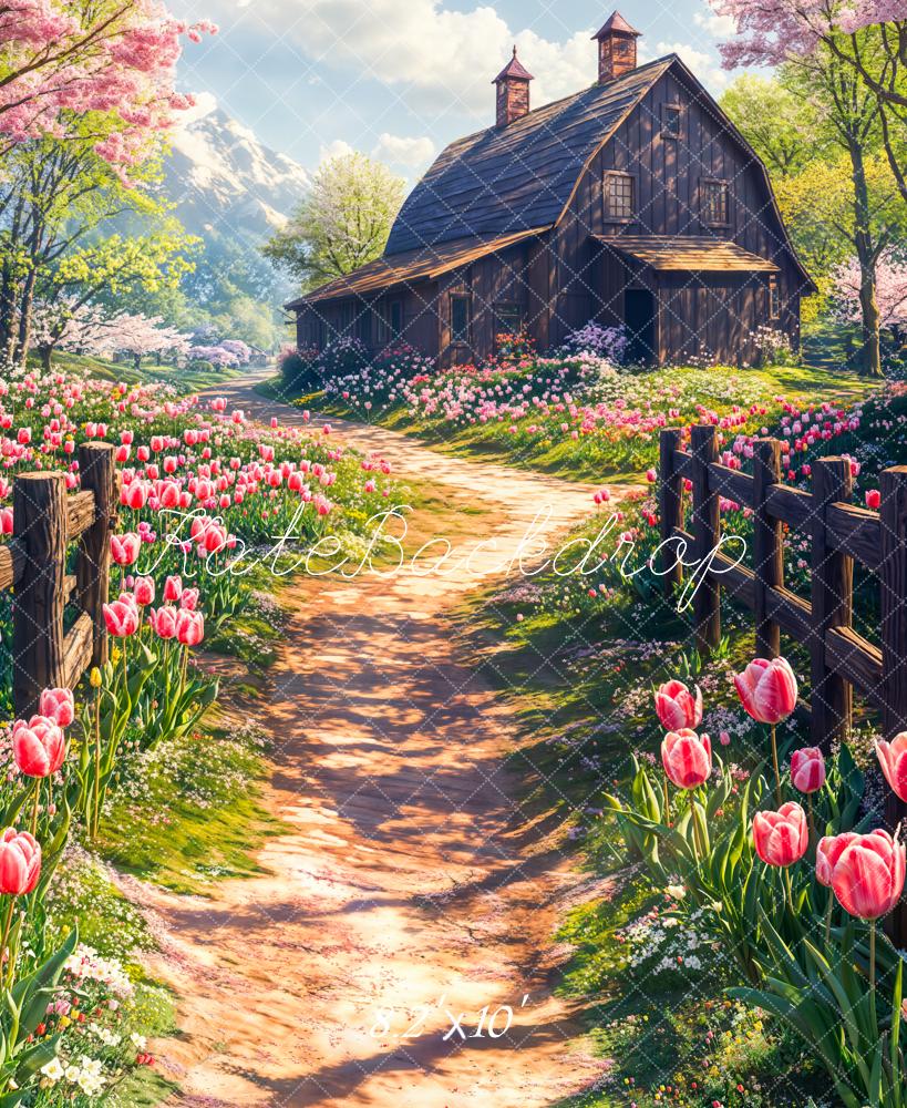Kate Frühling Cottage Blumen Tulpenweg Hintergrund Entworfen von Chain Photography - Kate Backdrop.de