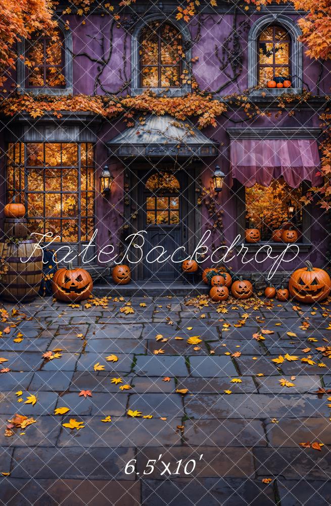 ⚡Blitzangebote-Kate Halloween Cottage Kürbis Gefallene Blätter Kombi-Hintergrund Entworfen von Emetselch - Kate Backdrop.de