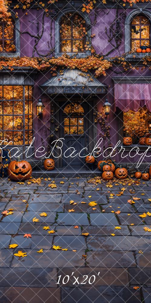 ⚡Blitzangebote-Kate Halloween Cottage Kürbis Gefallene Blätter Kombi-Hintergrund Entworfen von Emetselch - Kate Backdrop.de