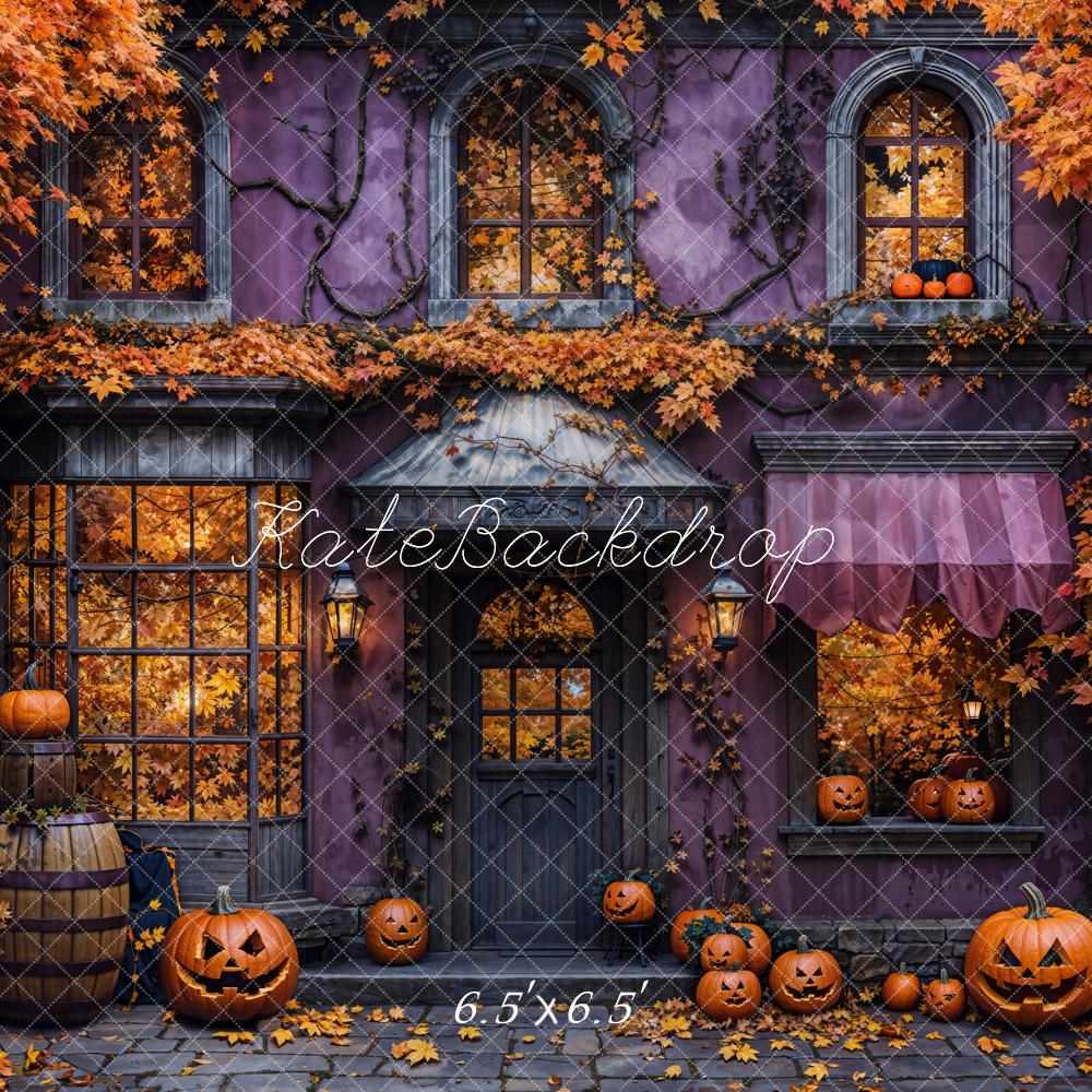 ⚡Blitzangebote-Kate Halloween Cottage Kürbis Gefallene Blätter Kombi-Hintergrund Entworfen von Emetselch - Kate Backdrop.de