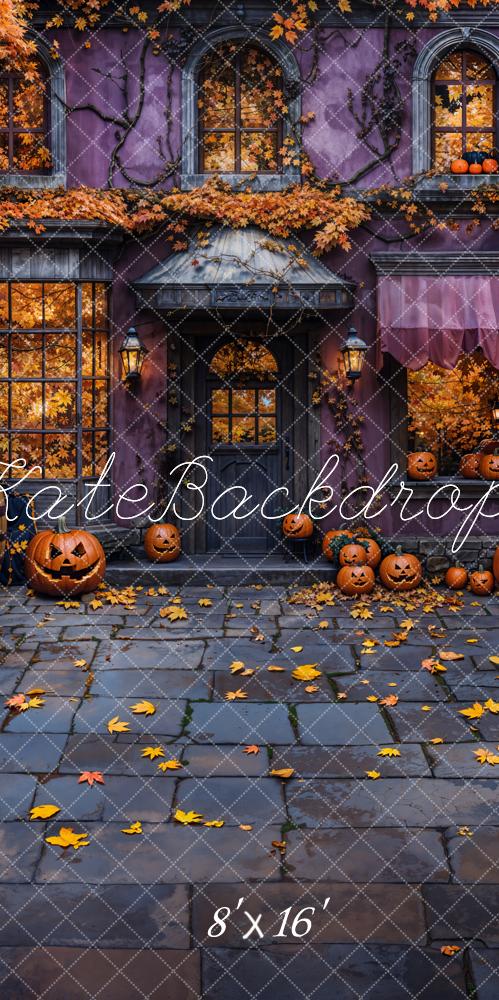 ⚡Blitzangebote-Kate Halloween Cottage Kürbis Gefallene Blätter Kombi-Hintergrund Entworfen von Emetselch - Kate Backdrop.de