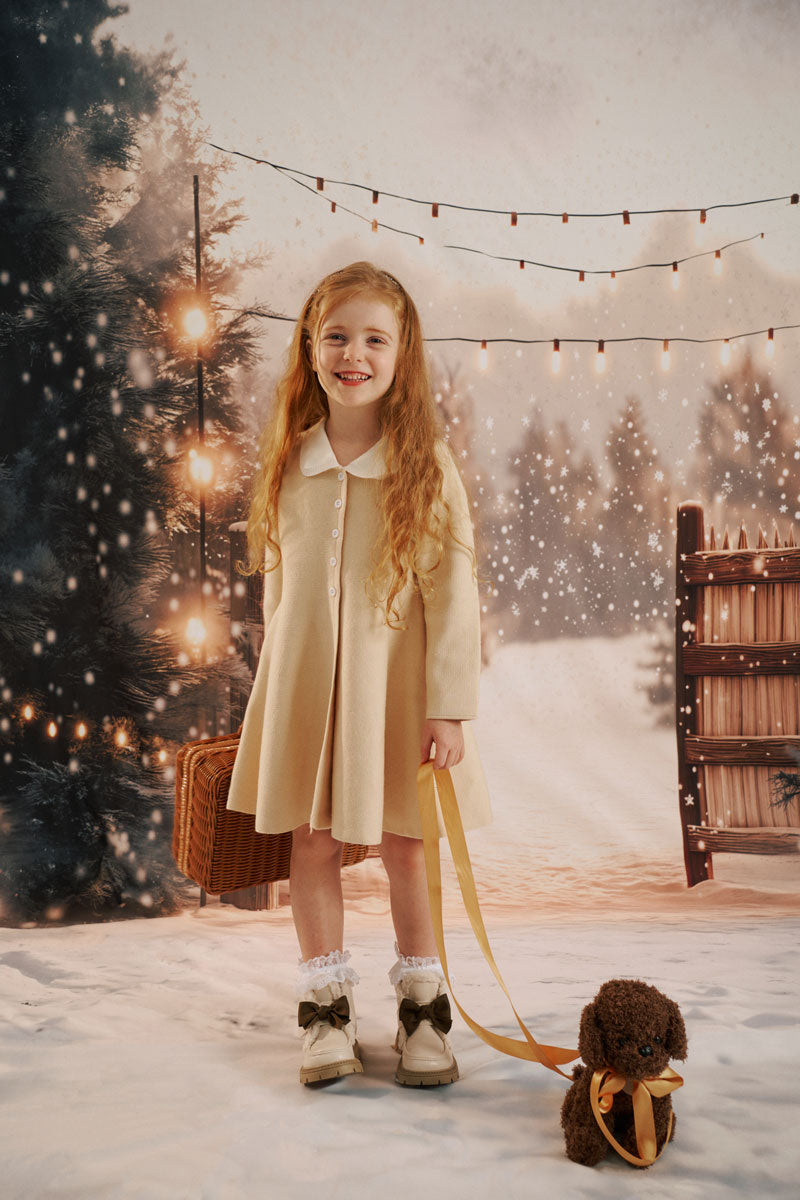 ⚡Blitzangebote-Kate Winter Lichterkette Holztor Schnee Hintergrund Entworfen von Emetselch - Kate Backdrop.de