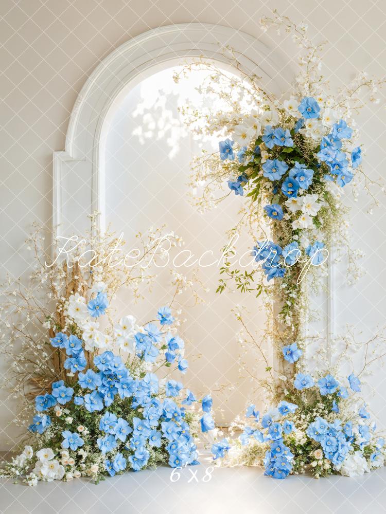 🔥50%OFF-Kate Eleganter Blumenbogen Blau Hintergrund - Kate Backdrop.de
