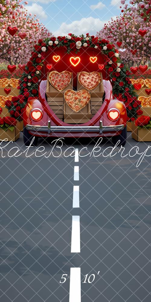 Kate Kombi-Hintergrund Valentinstag Herz-Pizza Roter Auto-Blumenbogen Rosen von Mini MakeBelieve - Kate Backdrop.de