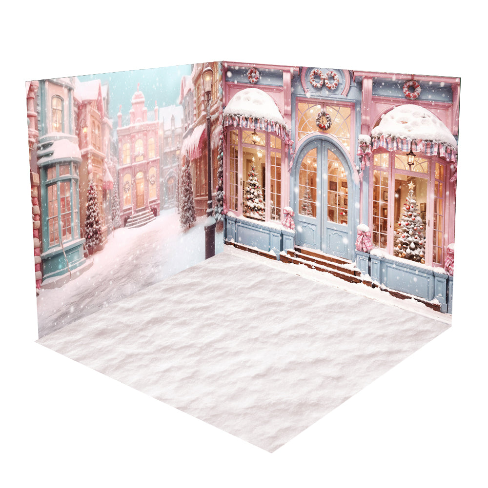 Kate Weihnachten Snowy Pink Street Store Zimmer Set (8ftx8ft&10ftx8ft&8ftx10ft) - Kate Backdrop.de