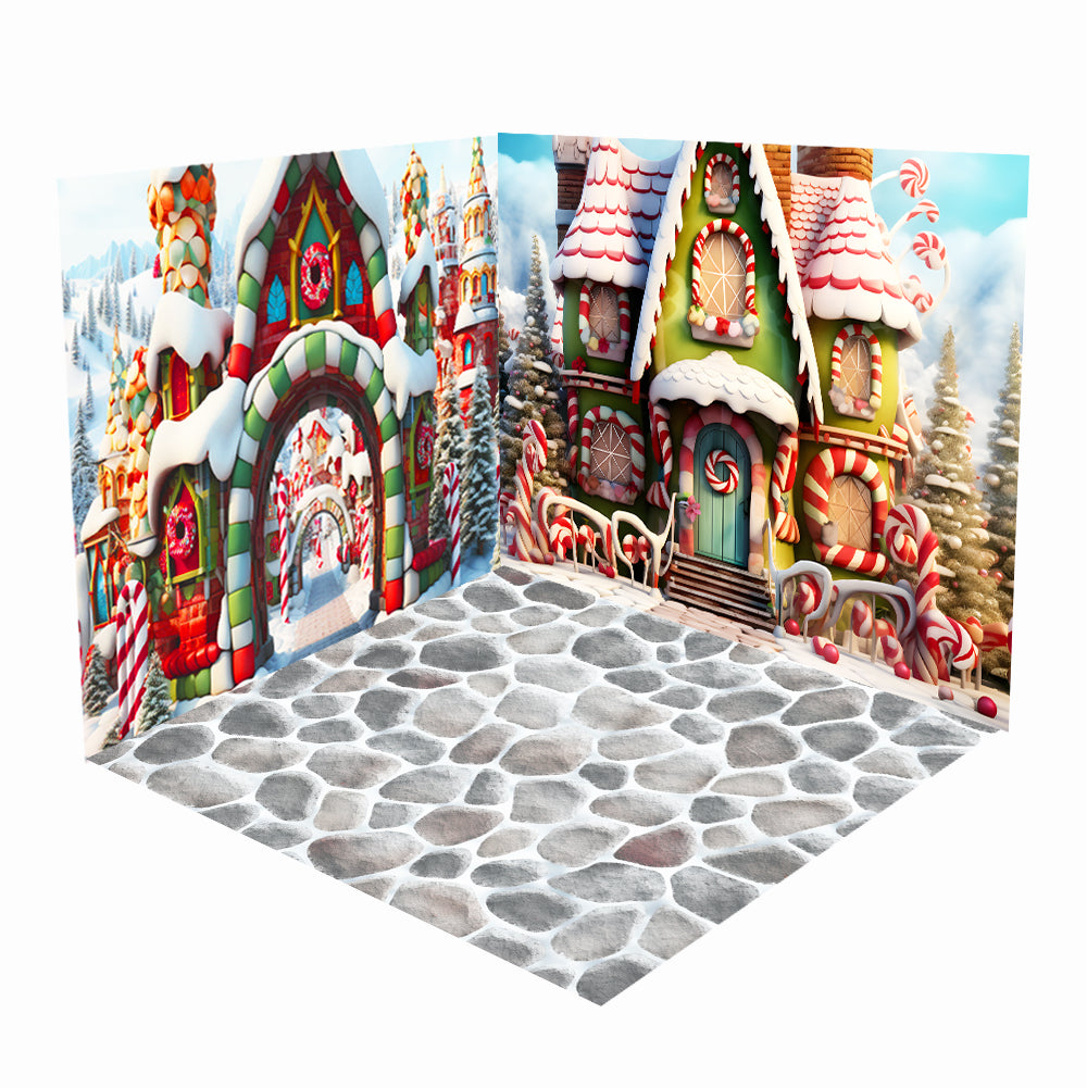 Kate Weihnachten Sweet Candy House Schnee Zimmer Set (8ftx8ft&10ftx8ft&8ftx10ft) - Kate Backdrop.de