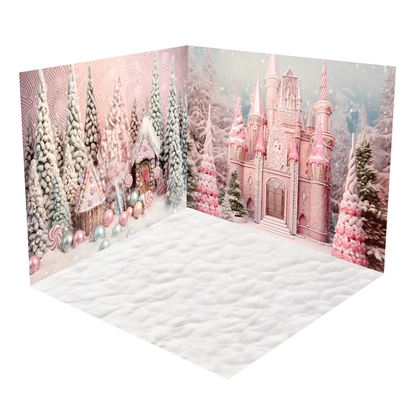 Kate Rosa Weihnachten Schnee Schloss Candy Baum Zimmer Set (8ftx8ft&10ftx8ft&8ftx10ft) - Kate Backdrop.de