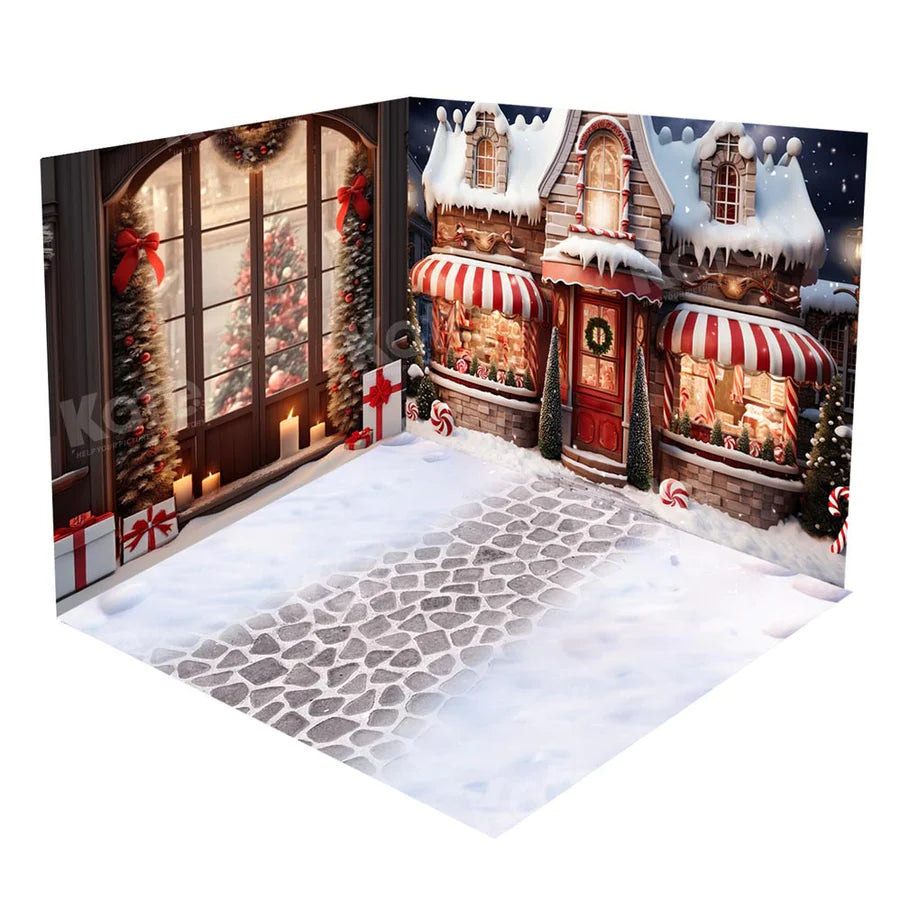 Kate Weihnachtlich verschneiter Weg zum Lagerraum Set (8ftx8ft&10ftx8ft&8ftx10ft) - Kate Backdrop.de
