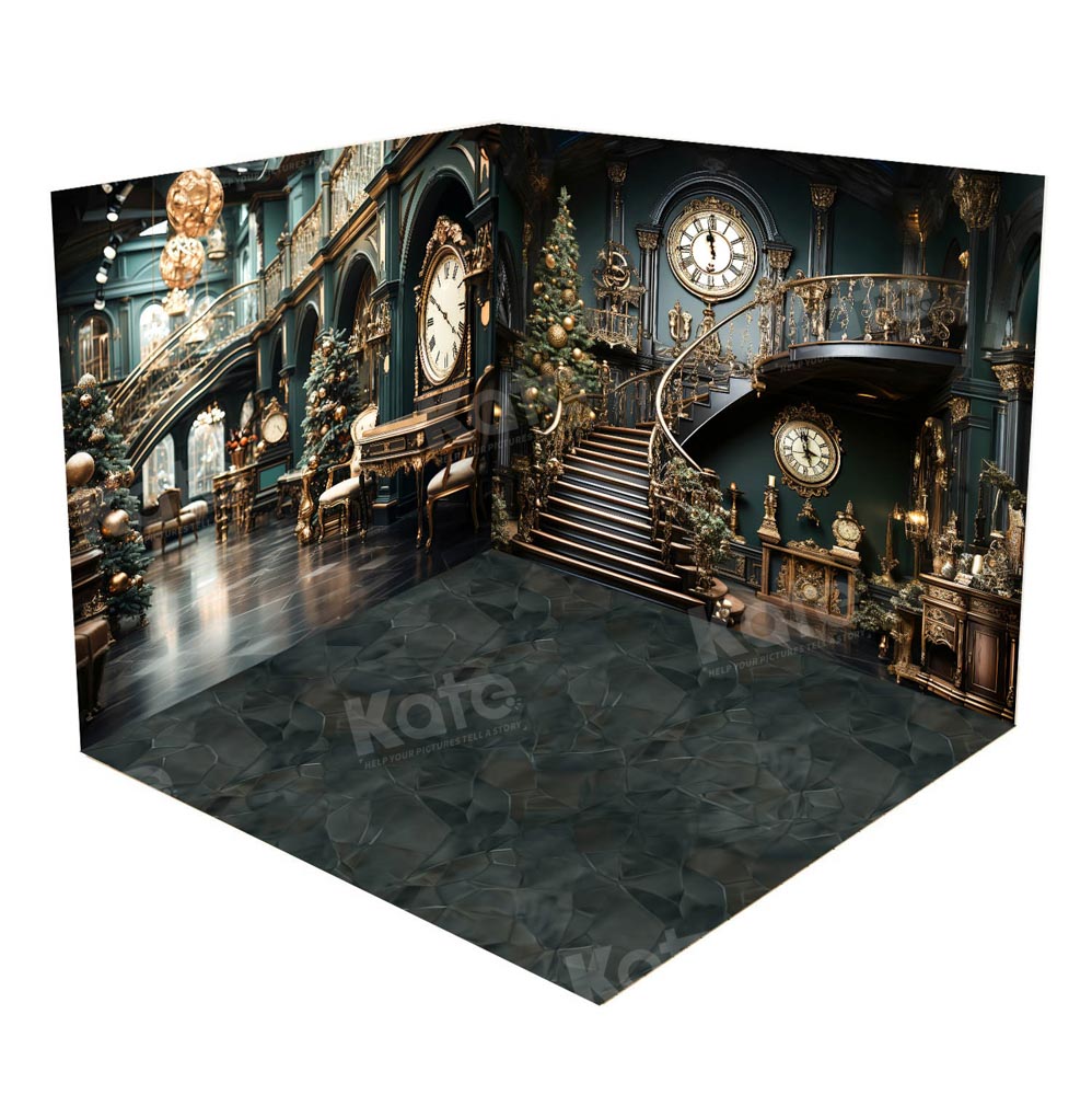 Kate Weihnachten Viktorianische Uhr Treppenset Zimmer Set(8ftx8ft&10ftx8ft&8ftx10ft) - Kate Backdrop.de