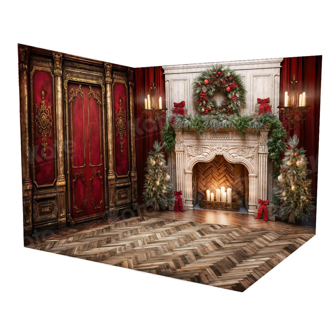 Kate Weihnachten viktorianischer roter Wandkamin Zimmer Set(8ftx8ft&10ftx8ft&8ftx10ft) - Kate Backdrop.de