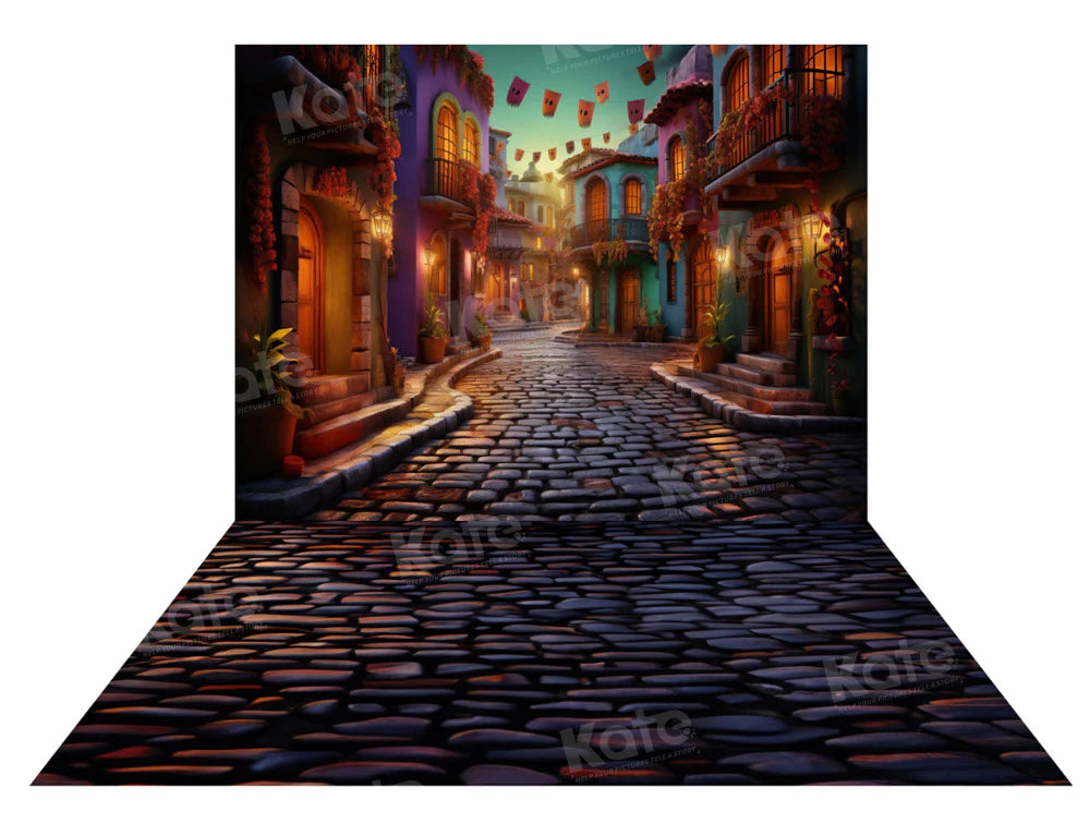 Kate Halloween Straße Hintergrund +Stein Straße Boden Hintergrund für Fotografie - Kate Backdrop.de