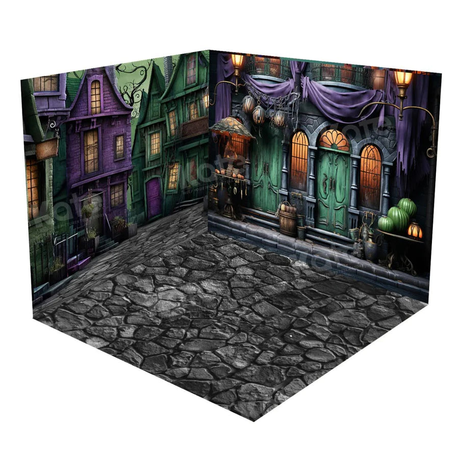 Kate Halloween Grün Lila Verlassene Straße Zimmer Set(8ftx8ft&10ftx8ft&8ftx10ft) - Kate Backdrop.de