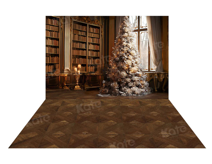 Kate Sich Weihnachten-Baum Buch Wand Zimmer Hintergrund+Dark Brown Diamond Floor Hintergrund - Kate Backdrop.de