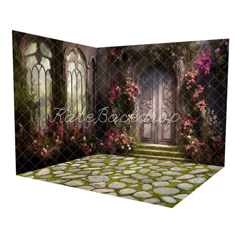 Kate Frühling Blumen Tür Fenster Steine Gras Boden Zimmer Set (8ftx8ft&10ftx8ft&8ftx10ft)