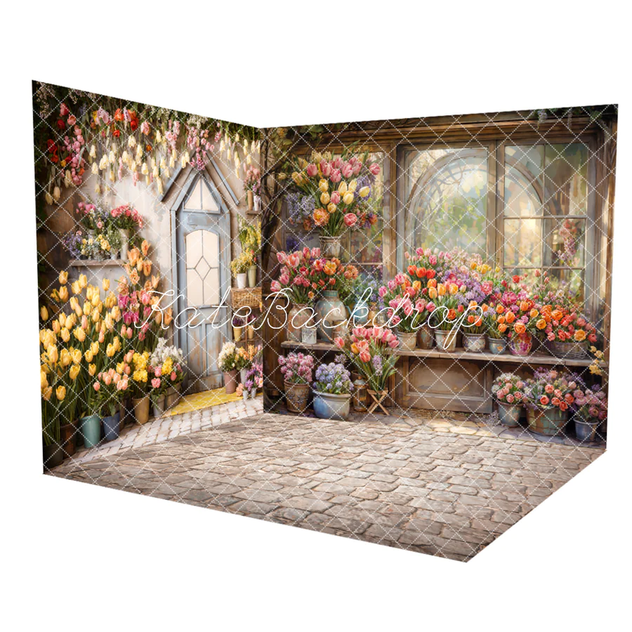Kate Frühling Blumen Tulpen Grünes Haus Zimmer Set (8ftx8ft&10ftx8ft&8ftx10ft) - Kate Backdrop.de
