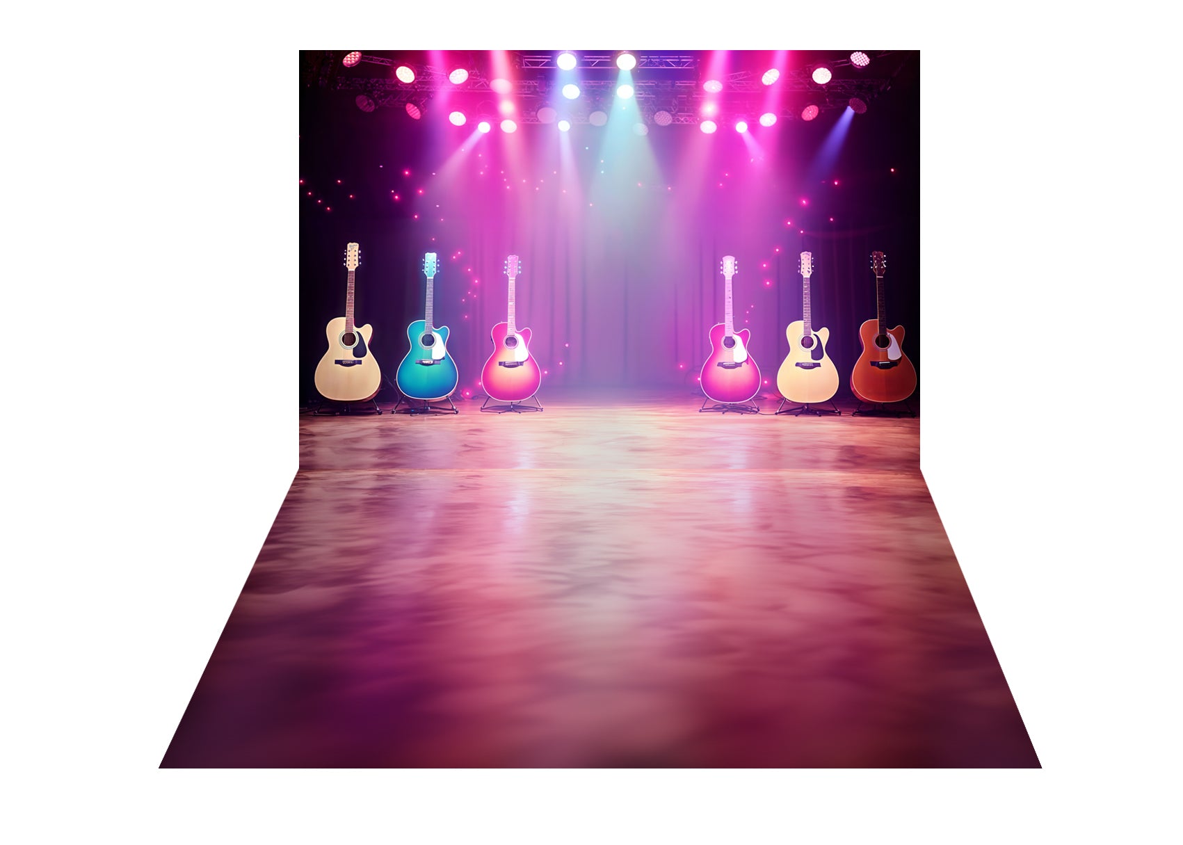 Kate Musik Gitarre Beleuchtung Bühne Hintergrund+Lila Weiß Farbverlauf Boden Hintergrund - Kate Backdrop.de