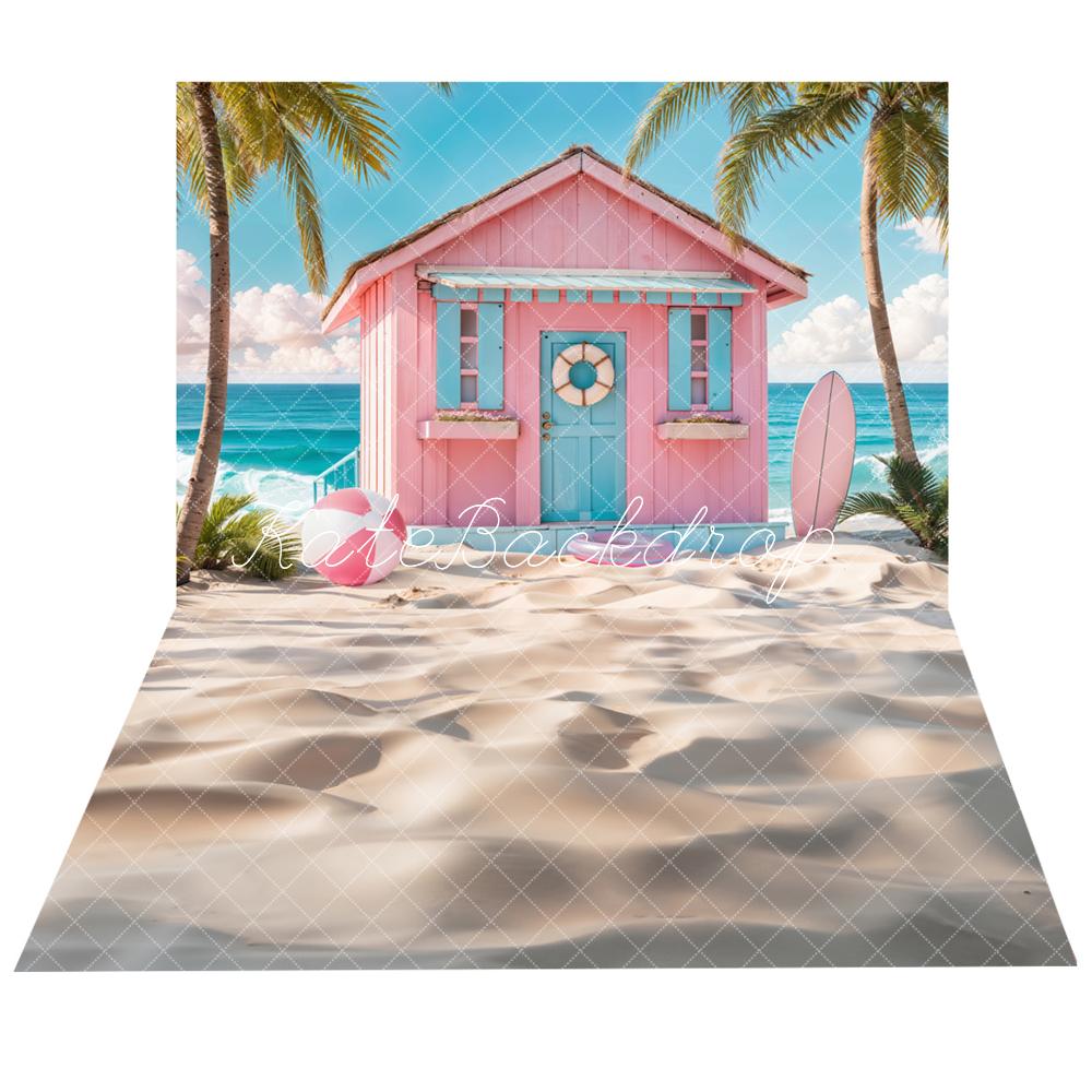 Kate Pink Hut Beach Sommer Hintergrund+Strand Boden Hintergrund - Kate Backdrop.de