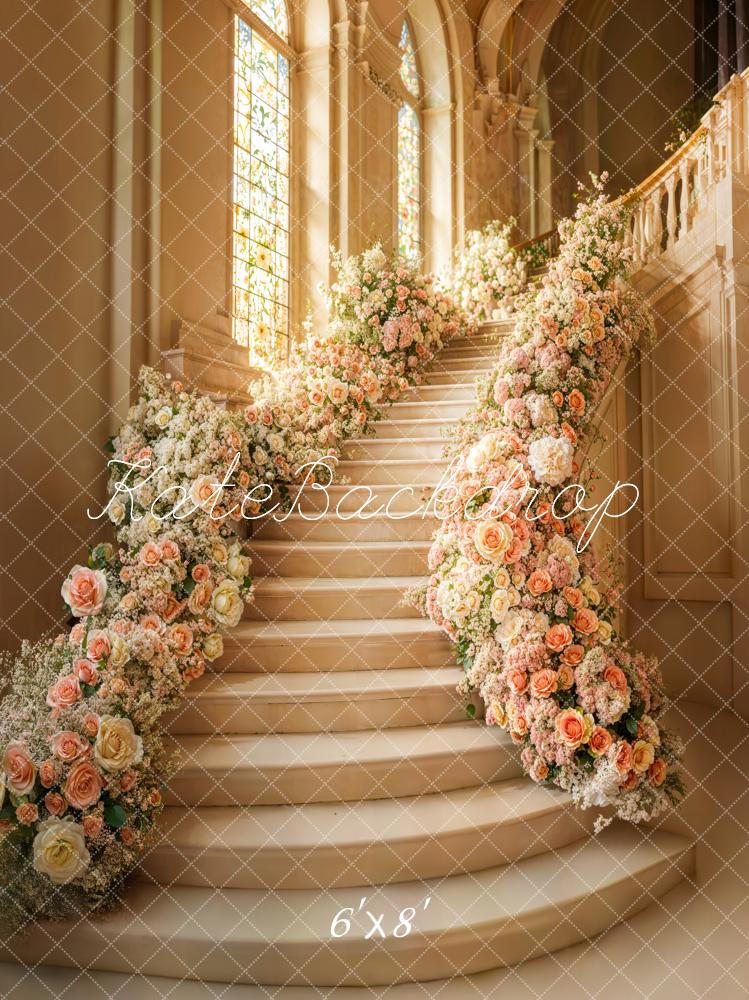 Kate Frühling Kaskadentreppe Florale Hochzeit Fleece Hintergrund - Kate Backdrop.de