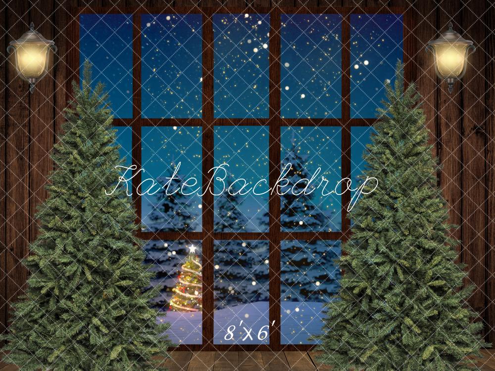 Kate Fenster Weihnachten Hintergrund Holz Nacht von Chain Photography - Kate Backdrop.de