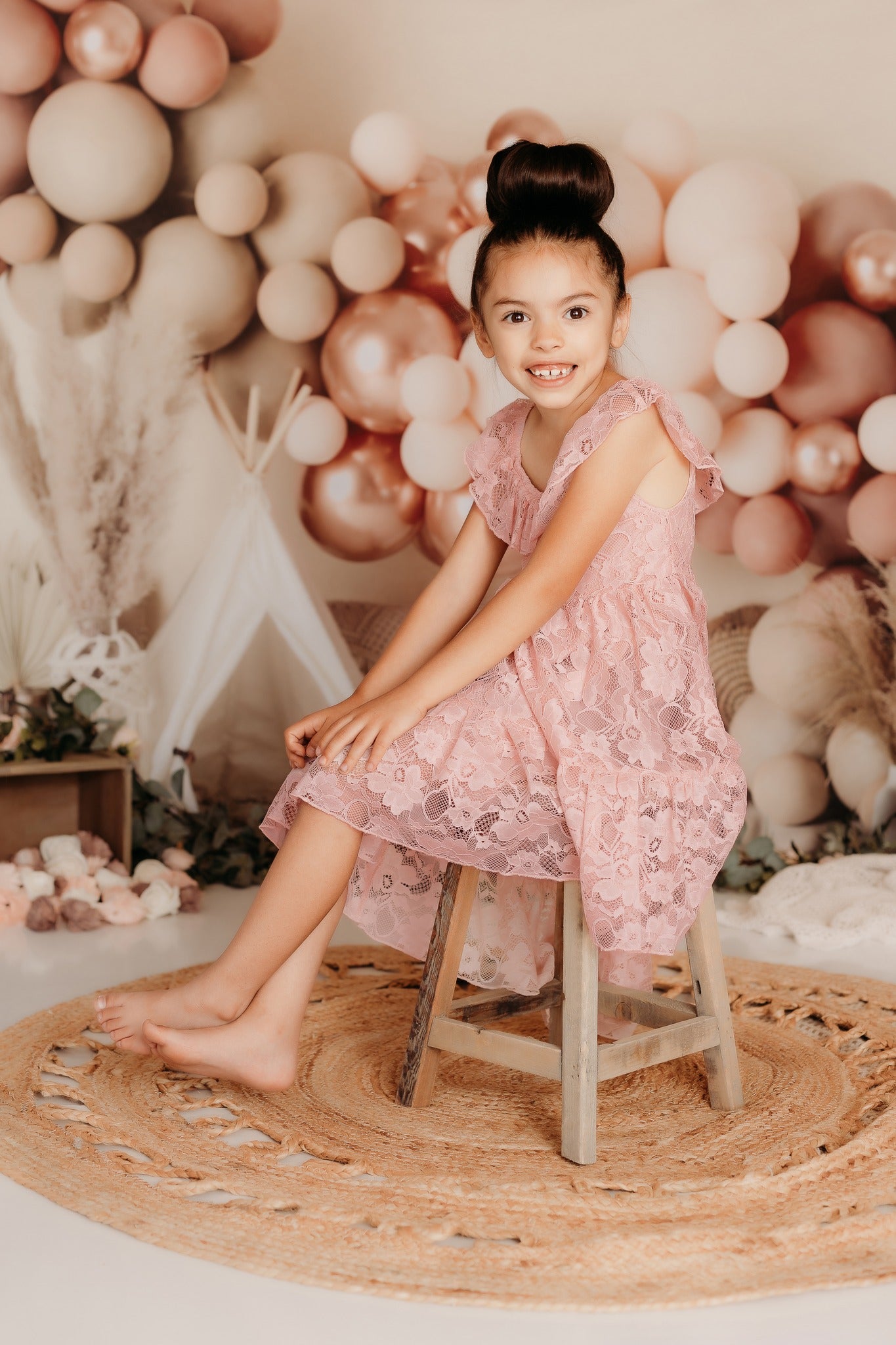Kate Boho Luftballons Zelt Frühling Mädchen rosa Hintergrund Geburtstag von Mandy Ringe Photography - Kate Backdrop.de