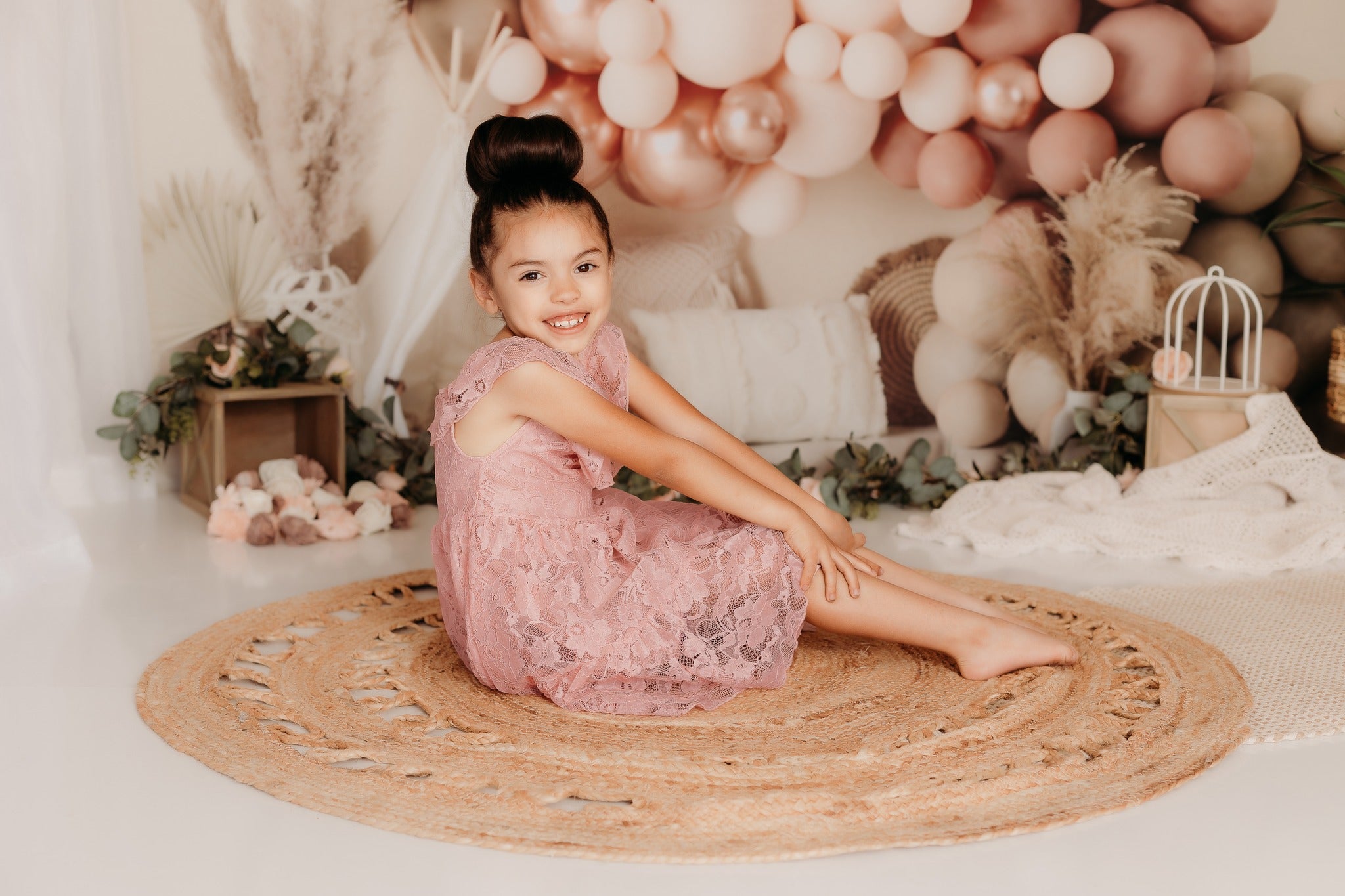 Kate Boho Luftballons Zelt Frühling Mädchen rosa Hintergrund Geburtstag von Mandy Ringe Photography - Kate Backdrop.de