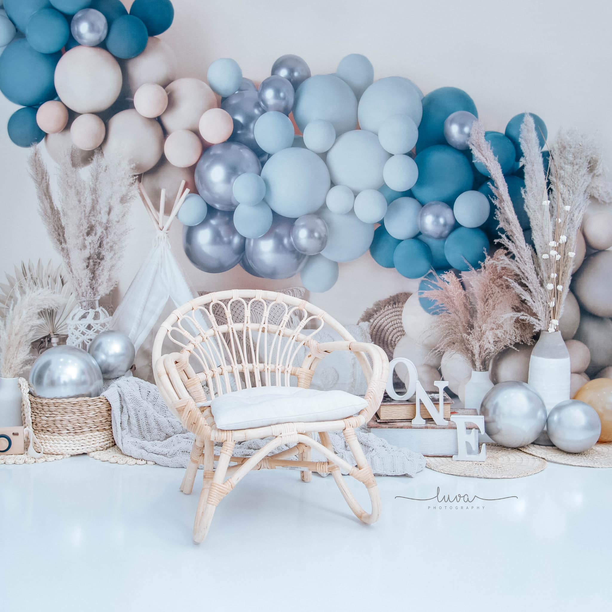 Kate Boho Ballons Zelt Hintergrund blau von Mandy Ringe Photography - Kate Backdrop.de