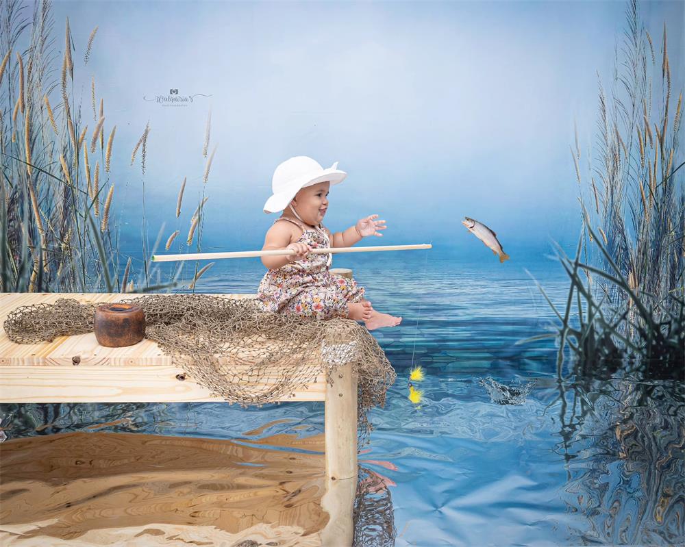 Kate Sommer Hintergrund Schilf Bewölkter Himmel See für Fotografie - Kate Backdrop.de