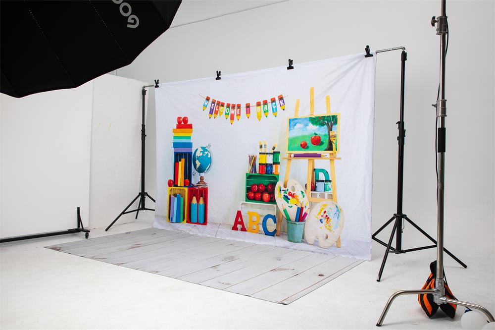 Kate Einschulung Schule Hintergrund Bleistift Retro Weiß von Emetselch - Kate Backdrop.de