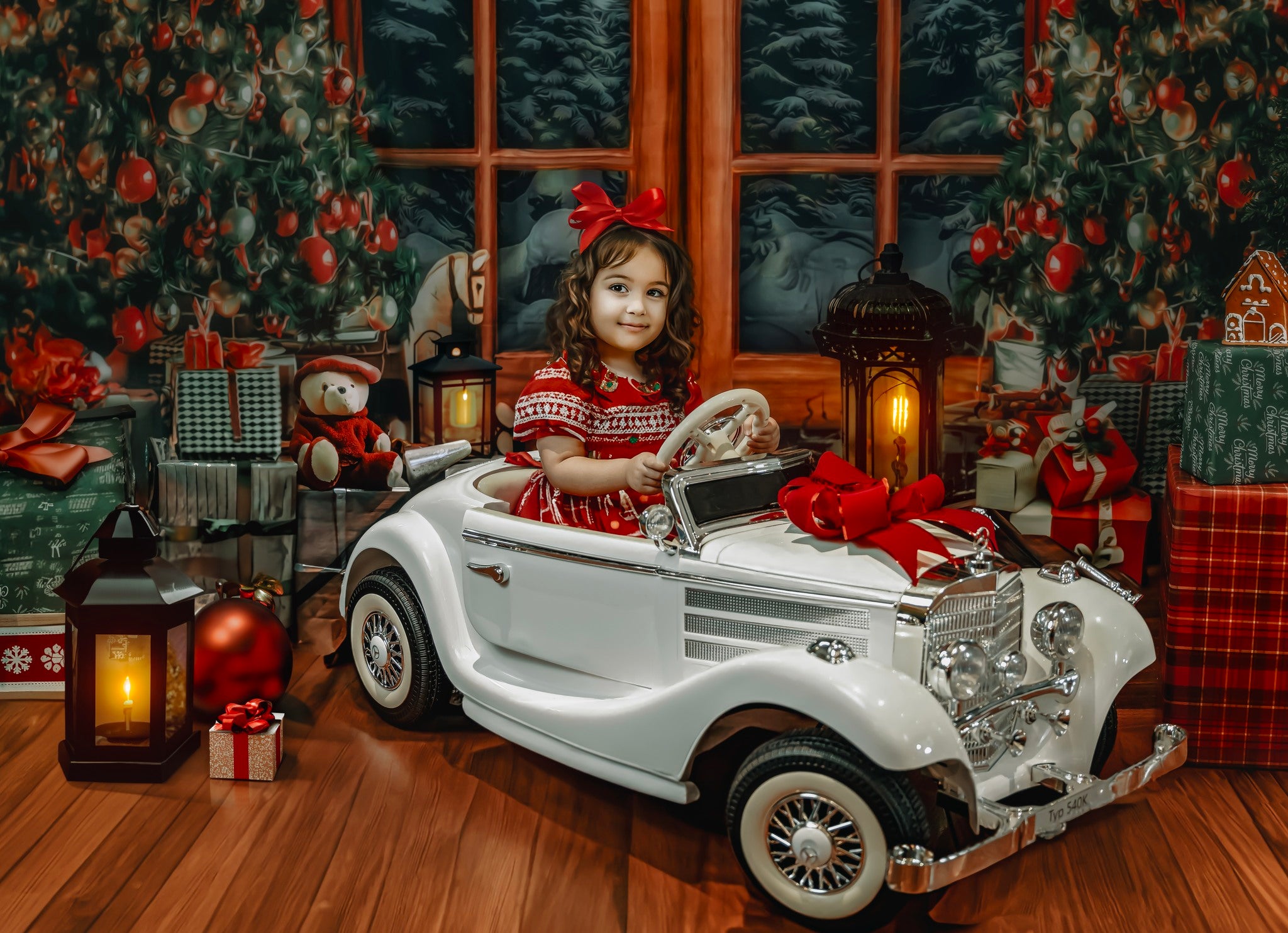 Kate Weihnachten Hintergrund Fenster Vintage Holz Bäume für Fotografie - Kate Backdrop.de