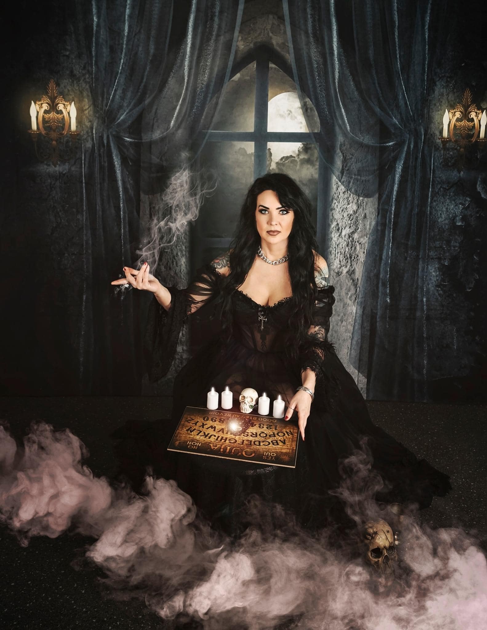 Kate Halloween Hintergrund Schloss Nacht Mond von Uta Mueller Photography - Kate Backdrop.de