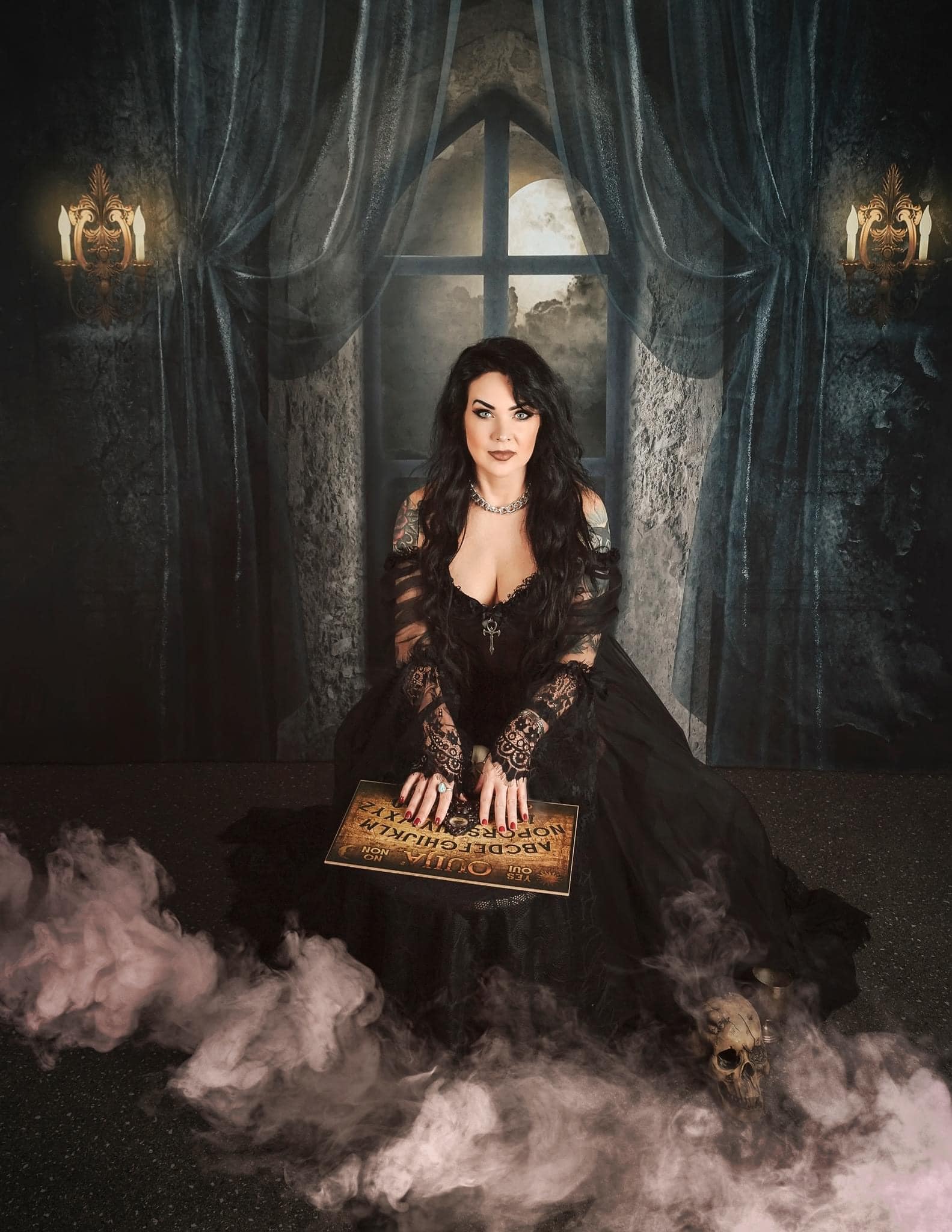 Kate Halloween Hintergrund Schloss Nacht Mond von Uta Mueller Photography - Kate Backdrop.de