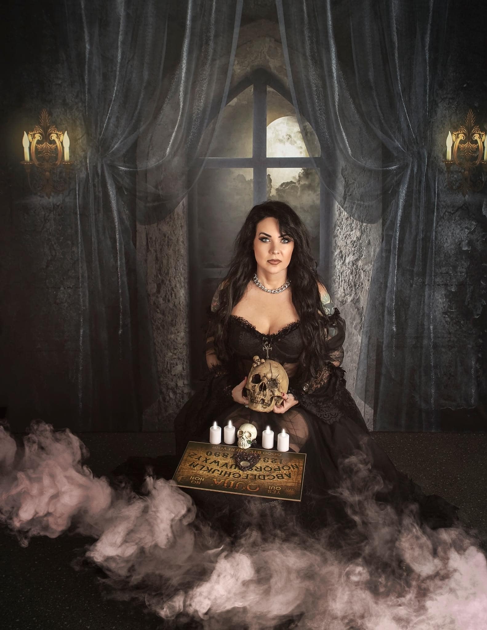 Kate Halloween Hintergrund Schloss Nacht Mond von Uta Mueller Photography - Kate Backdrop.de