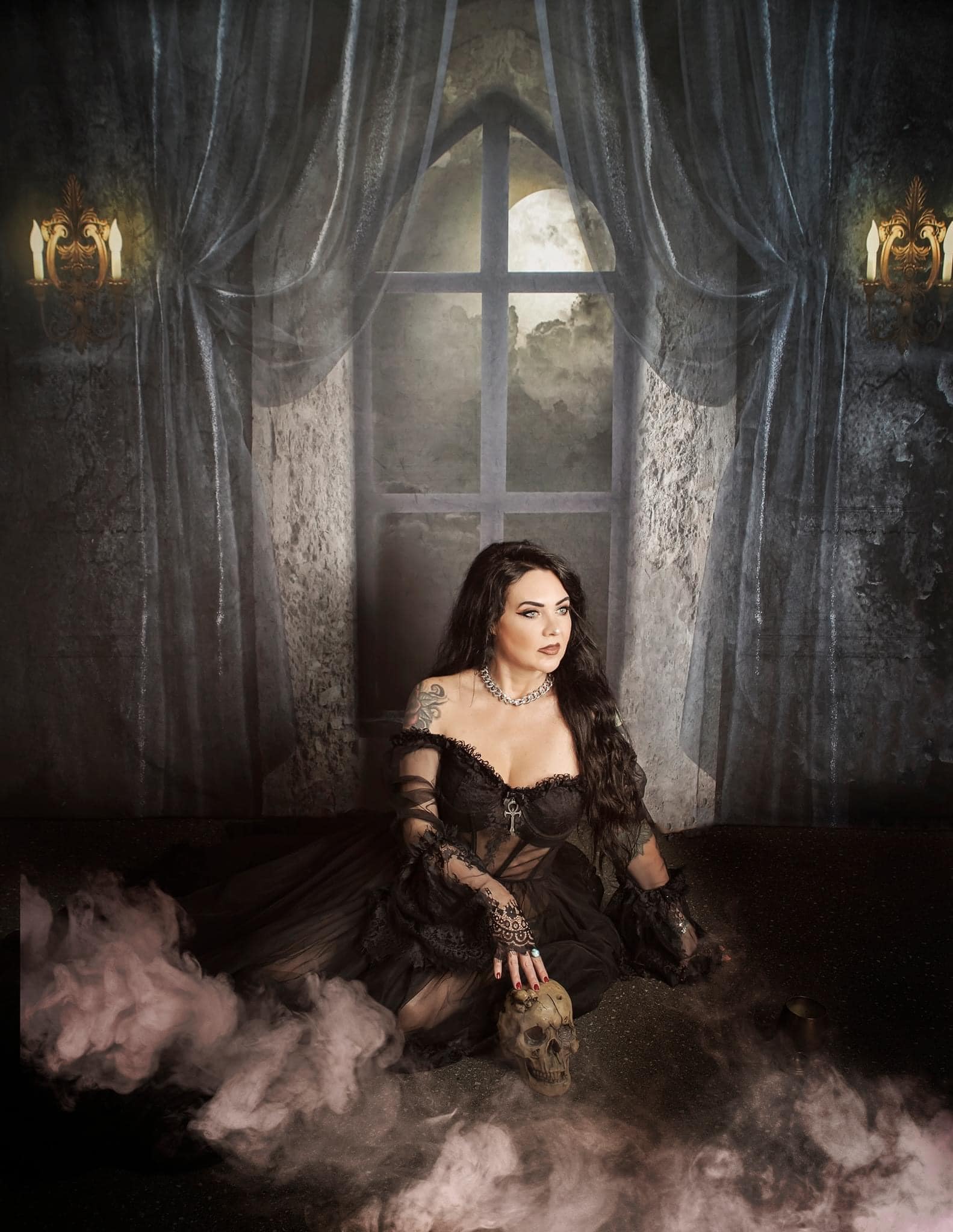 Kate Halloween Hintergrund Schloss Nacht Mond von Uta Mueller Photography - Kate Backdrop.de