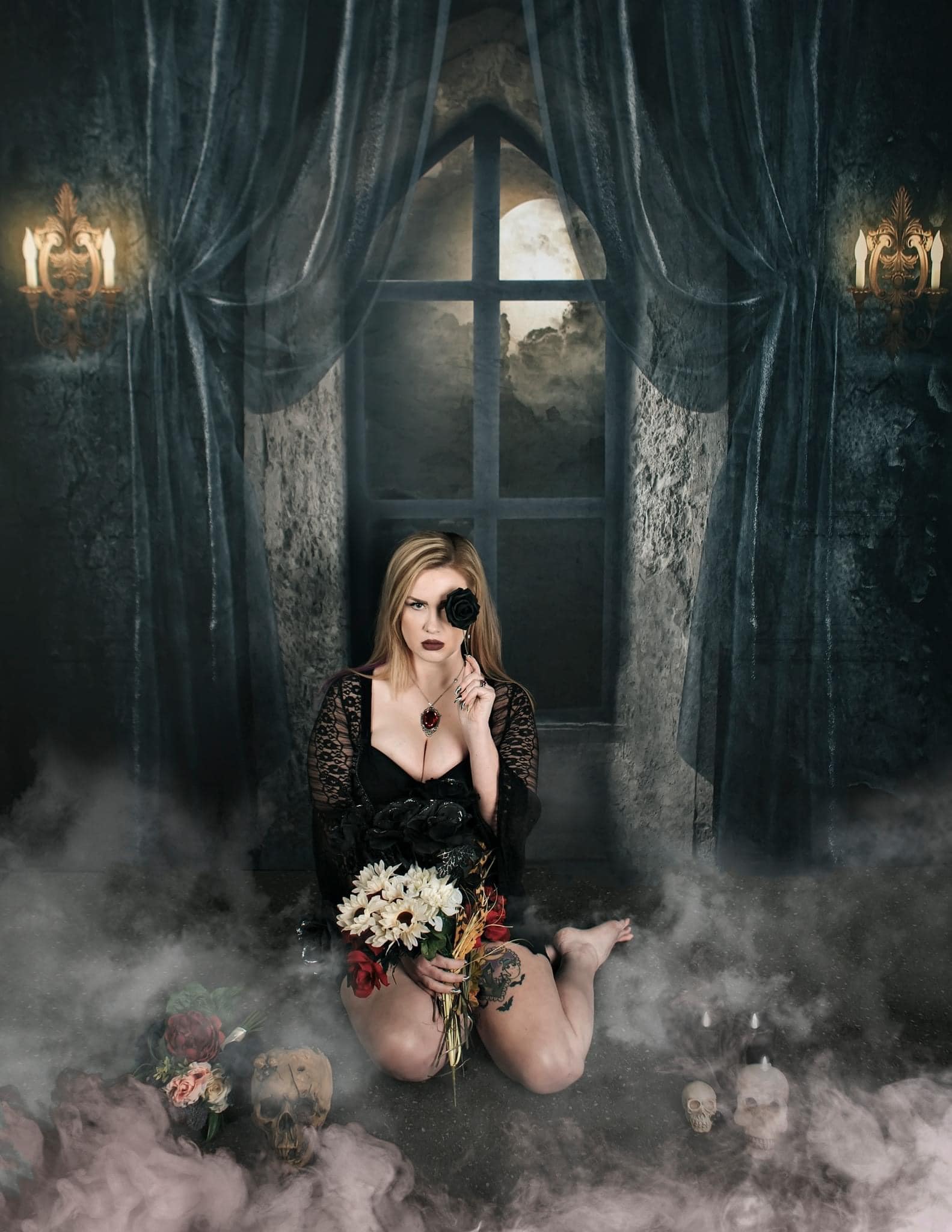 Kate Halloween Hintergrund Schloss Nacht Mond von Uta Mueller Photography - Kate Backdrop.de