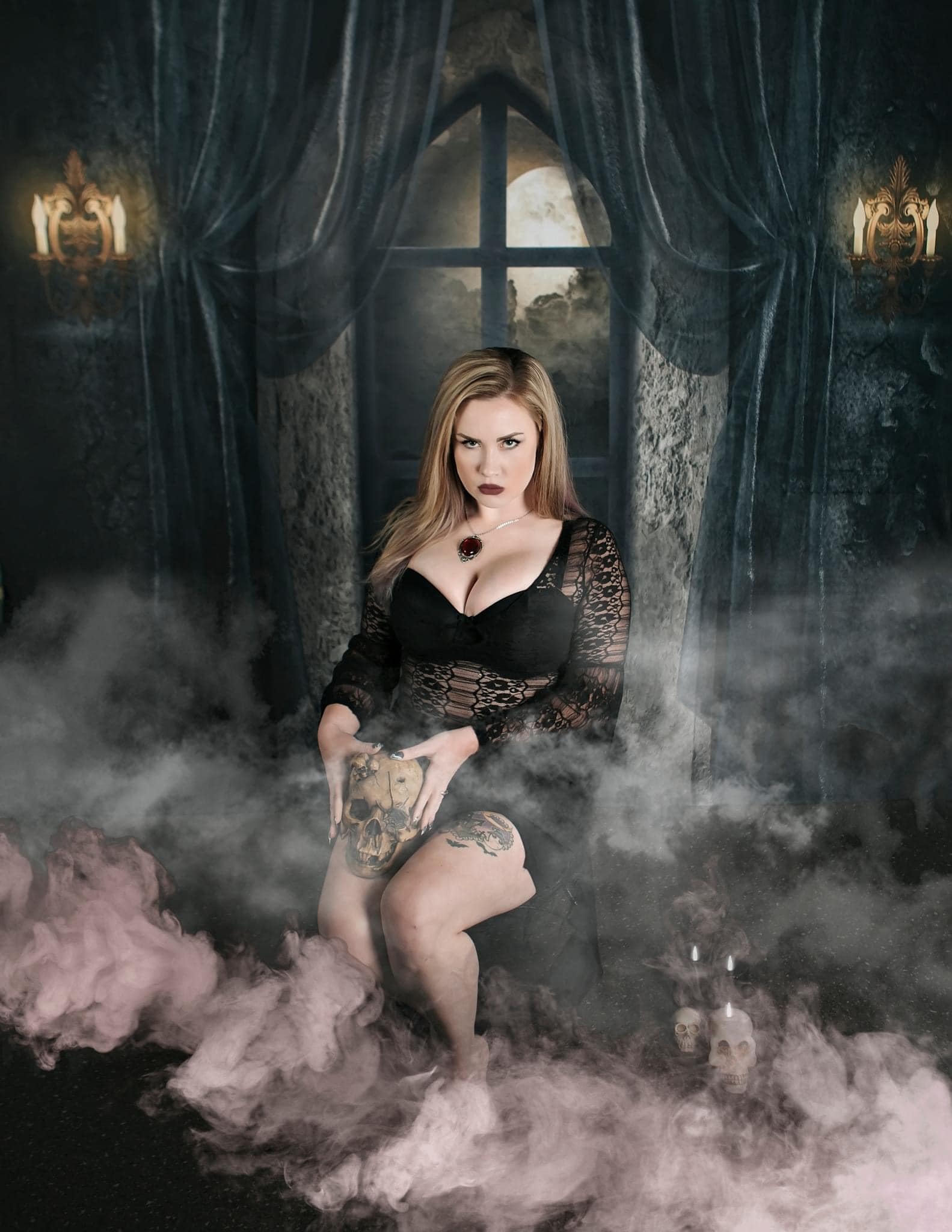 Kate Halloween Hintergrund Schloss Nacht Mond von Uta Mueller Photography - Kate Backdrop.de