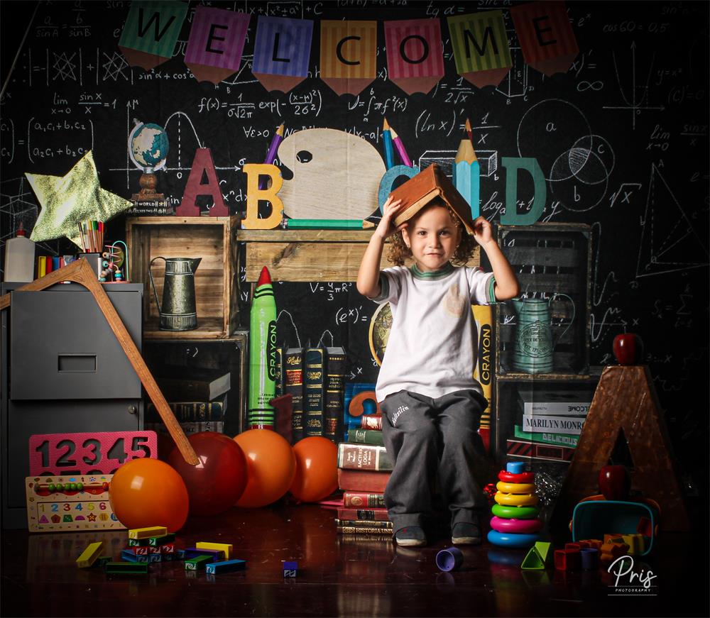 Kate Zurück zu Schule Hintergrund Blackboard ABCD Crayon für Fotografie - Kate Backdrop.de