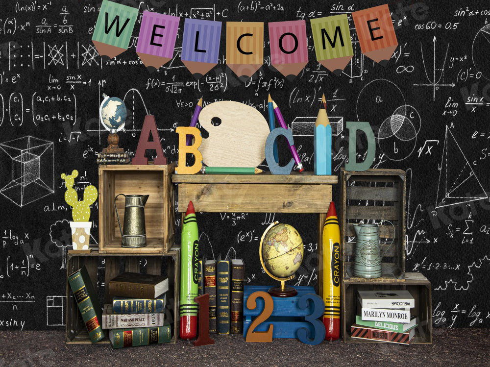 Kate Zurück zu Schule Hintergrund Blackboard ABCD Crayon für Fotografie - Kate Backdrop.de