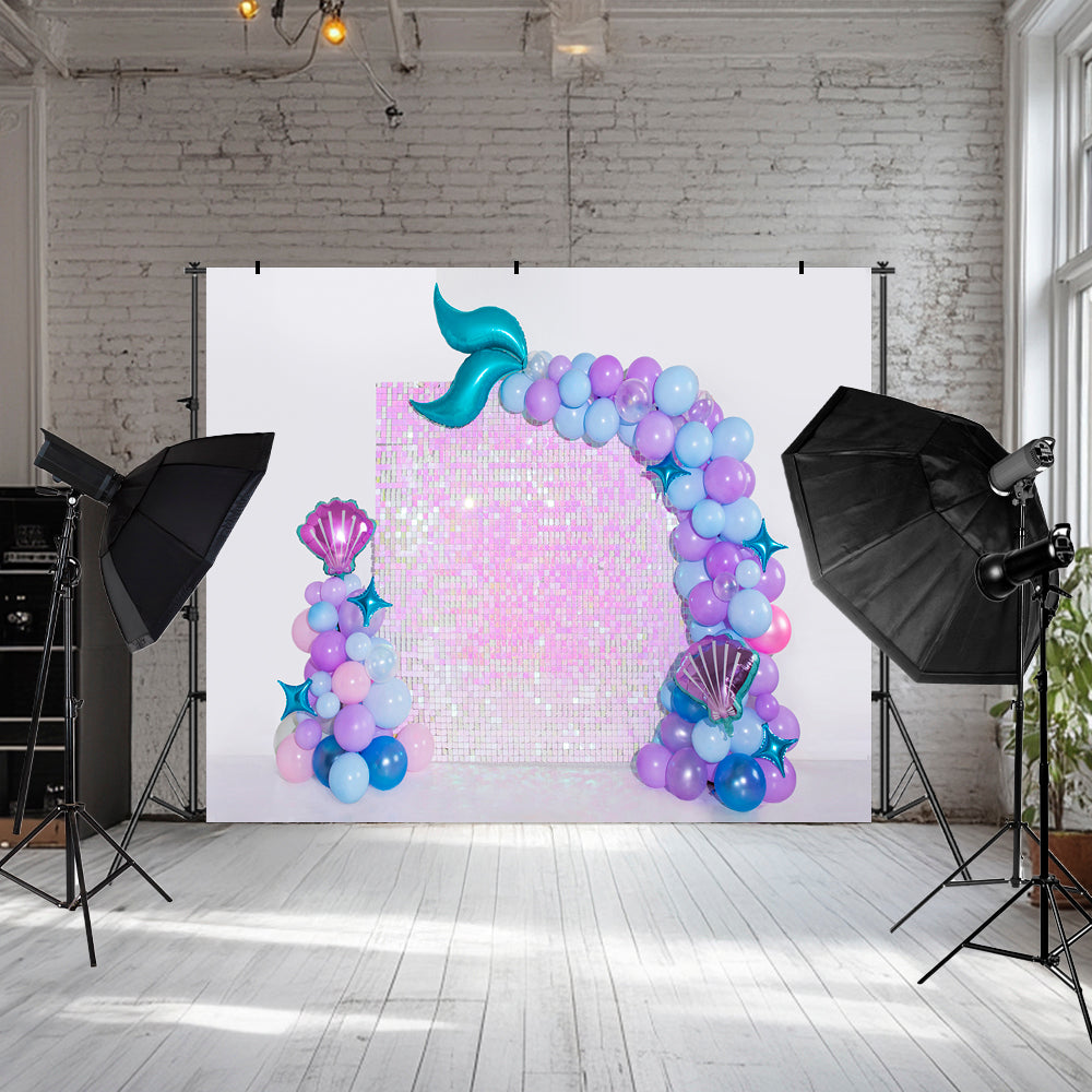 Kate Violett Meerjungfrau Luftballons Hintergrund Geburtstag von Emetselch - Kate Backdrop.de