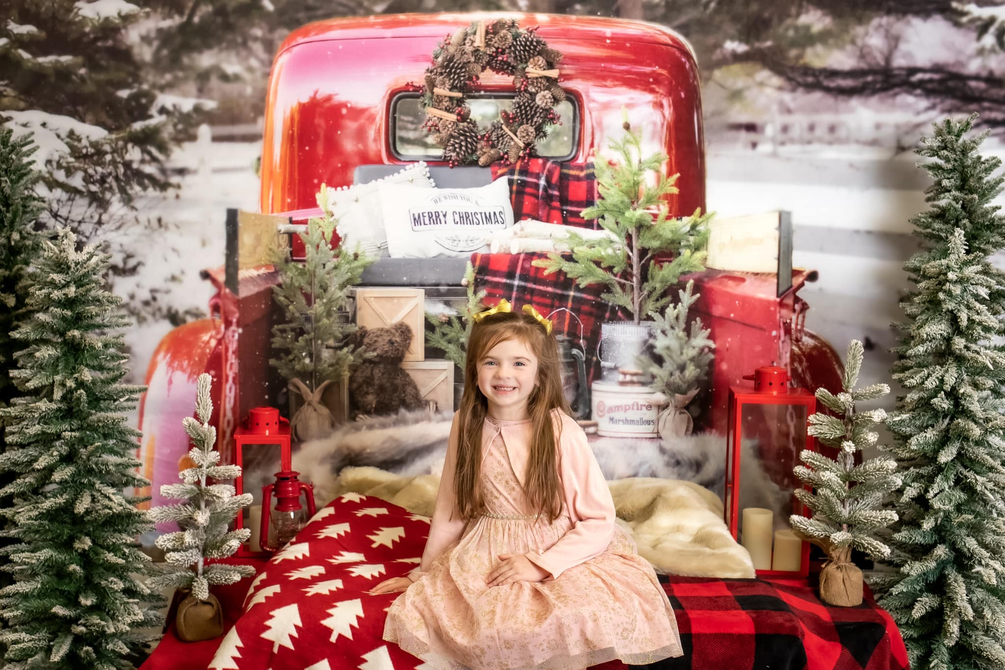 Kate Rot Weihnachten LKW im Schnee Hintergrund von Mandy Ringe Photography - Kate Backdrop.de