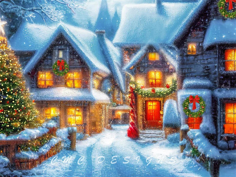 Kate Weihnachten Winter Dorf-Hintergrund von Happy Squirrel