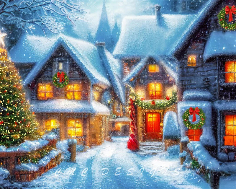 Kate Weihnachten Winter Dorf-Hintergrund von Happy Squirrel