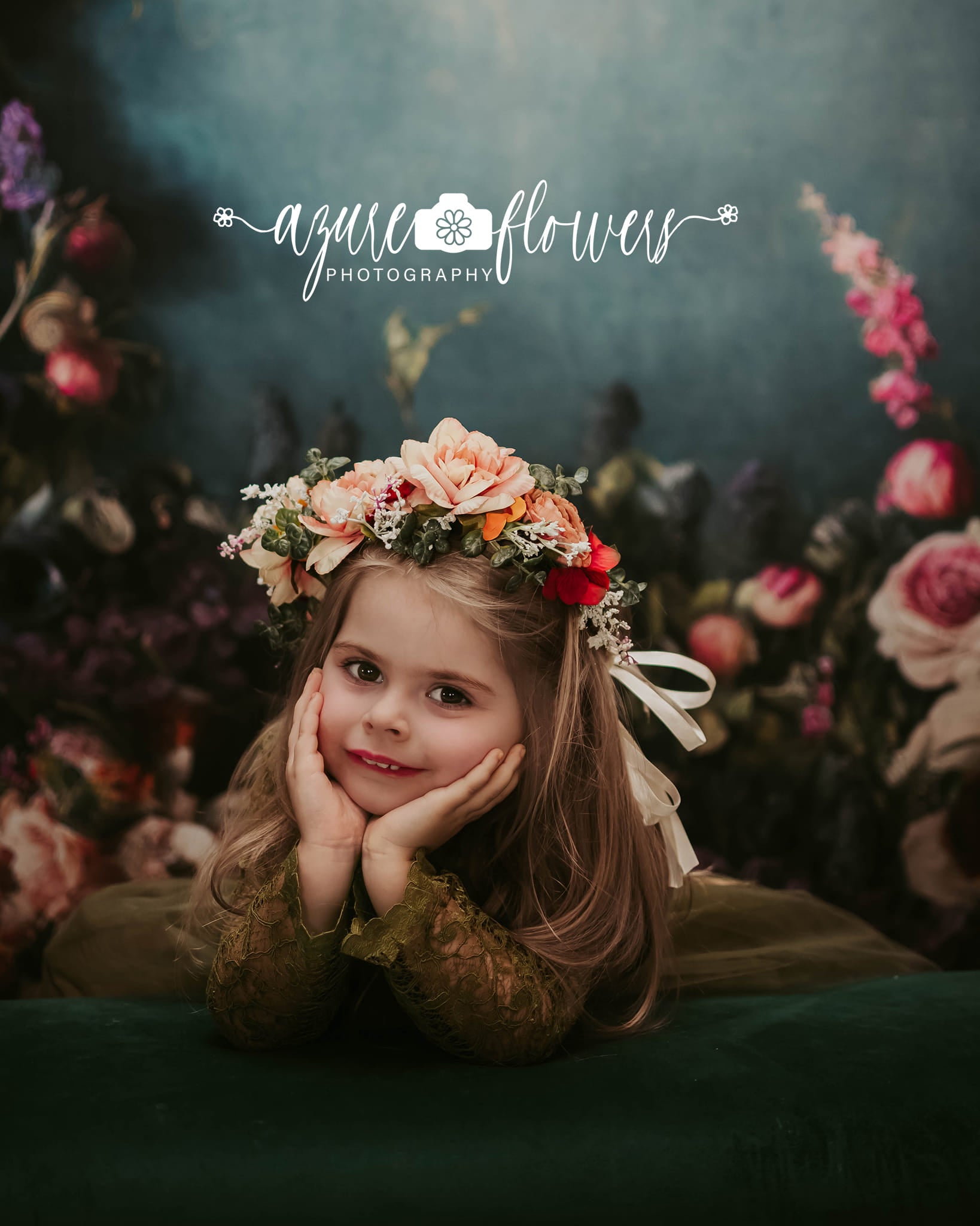 Kate Fine Art Oil Painterly floral Dark Teal Hintergrund von Mini MakeBelieve - Kate Backdrop.de