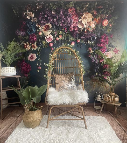 Kate Fine Art Oil Painterly floral Dark Teal Hintergrund von Mini MakeBelieve - Kate Backdrop.de