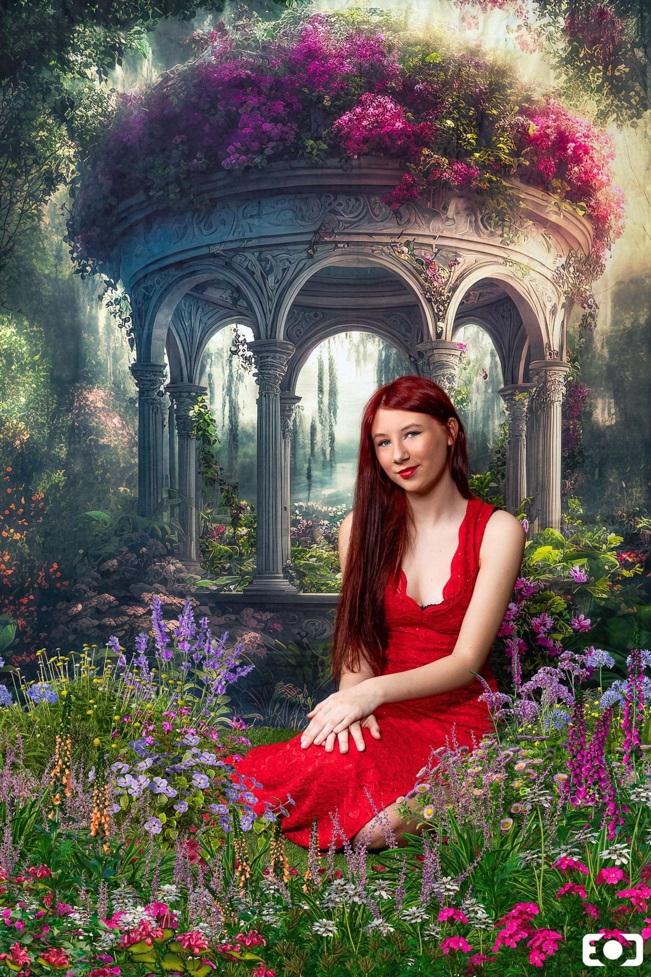 Kate Enchanted Gazebo Spring Fantasy Garden Hintergrundkulisse von Candice Compton