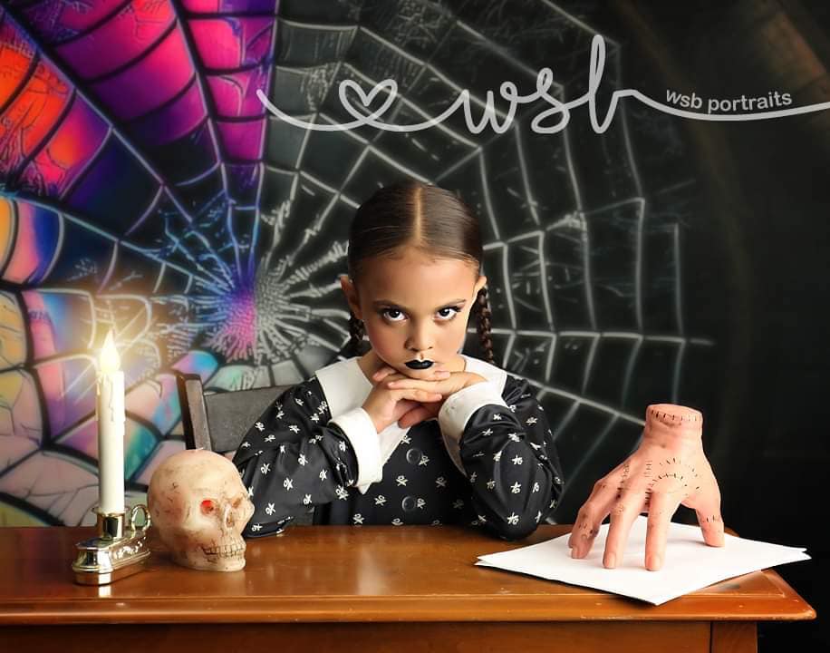 Kate Spooky Halloween Dachboden Dorm Zimmer bunte Spinnennetz Fenster Hintergrund von Mini MakeBelieve - Kate Backdrop.de