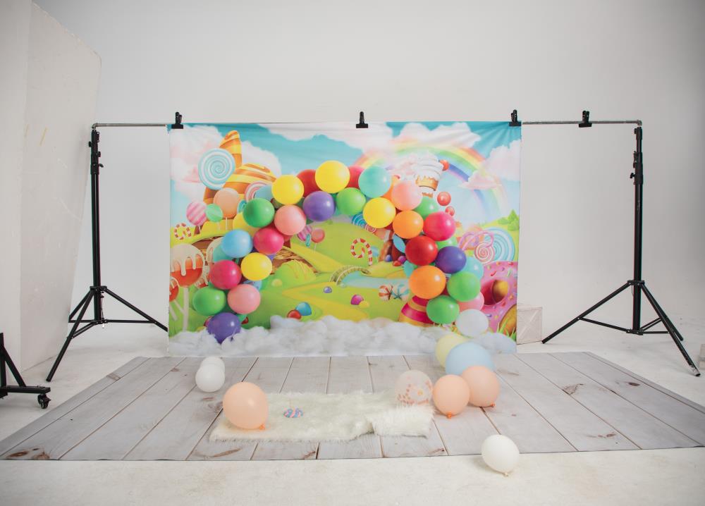 Kate Candy World Bunter Regenbogen Ballon Hintergrund für Fotografie - Kate Backdrop.de