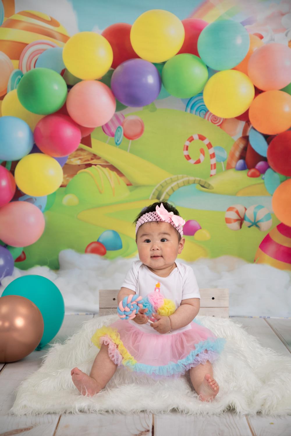 Kate Candy World Bunter Regenbogen Ballon Hintergrund für Fotografie - Kate Backdrop.de