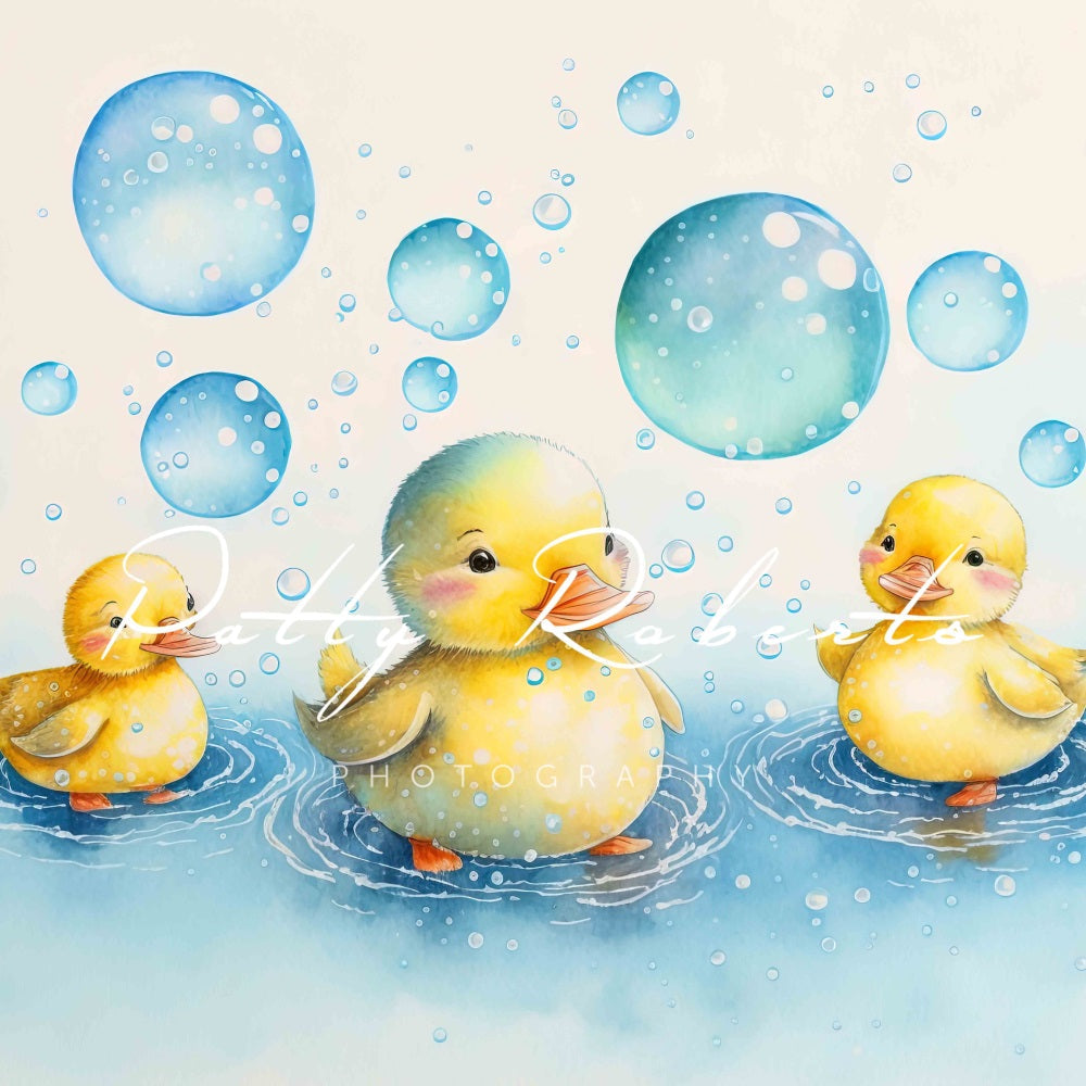 Kate Splish Splash Celebration Kleine Gelbe Ente Bubble Hintergrund Entworfen von Patty Robert - Kate Backdrop.de