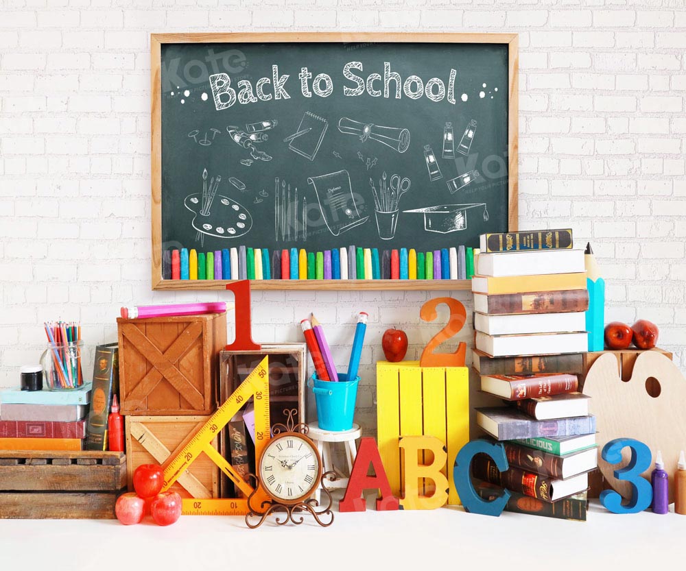 Kate Zurück zu Schule Blackboard Buch Hintergrund für Fotografie - Kate Backdrop.de