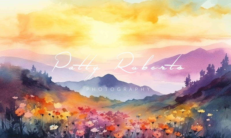 Kate Aquarell Majestätische Berge Hintergrund von Patty Roberts - Kate Backdrop.de